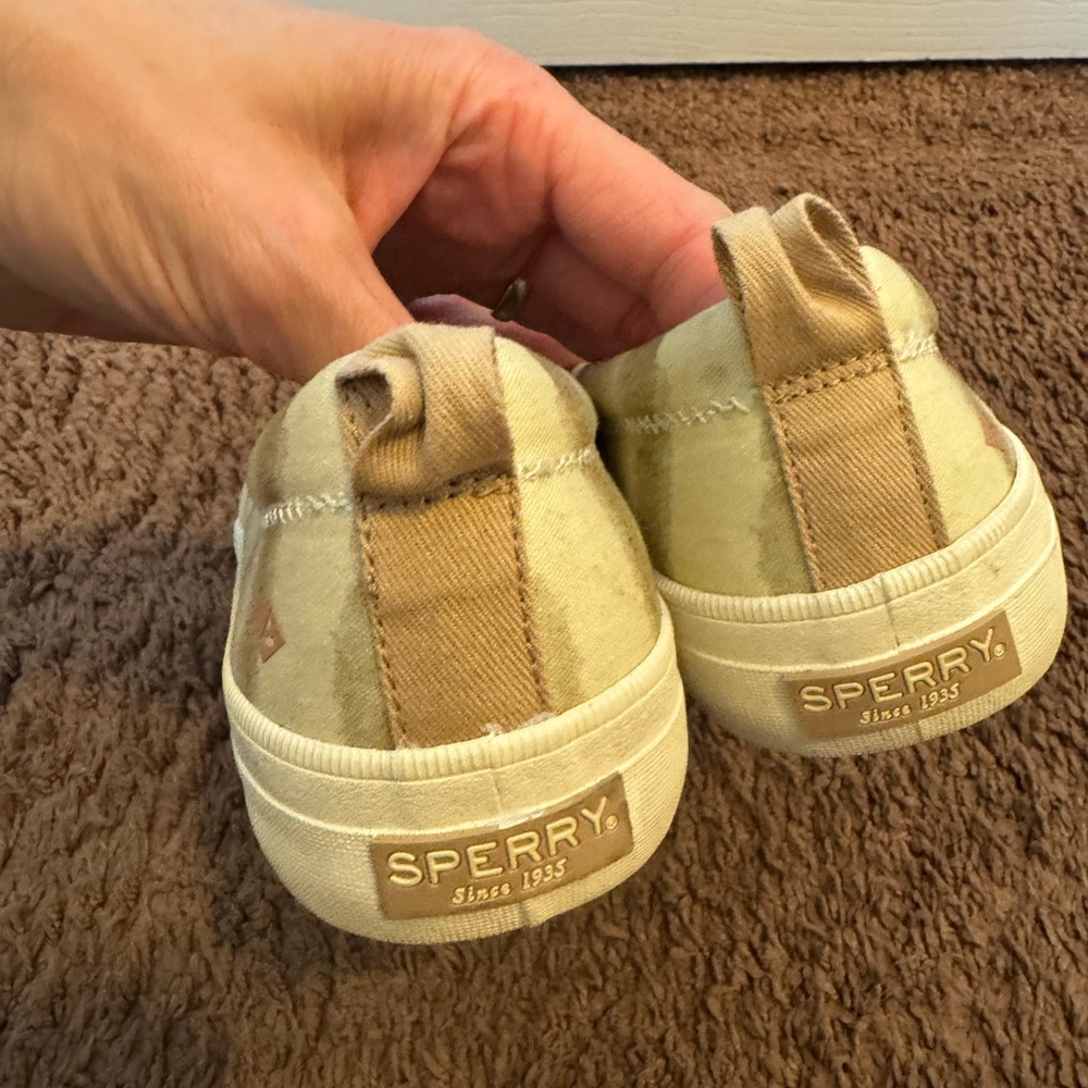 2 FOR $20 SPERRY CREST TWIN GORE Striped SLIP ON SNEAKERS Beige White 9.5 - Picture 5 of 8